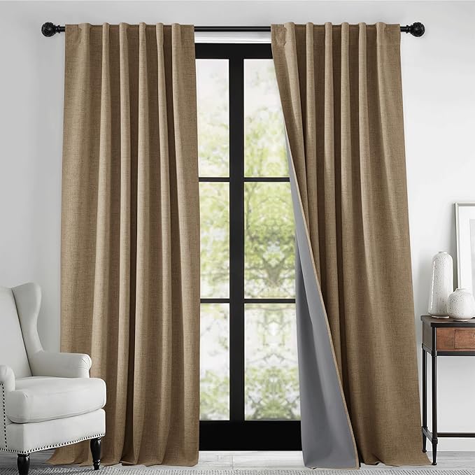RYB HOME 100% Blackout Linen Textured Curtains - Image 8