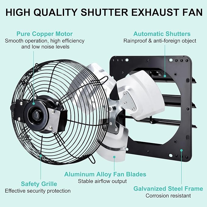 10 Inch Shutter Exhaust Fan, Wall Mount Attic Fan - Image 6