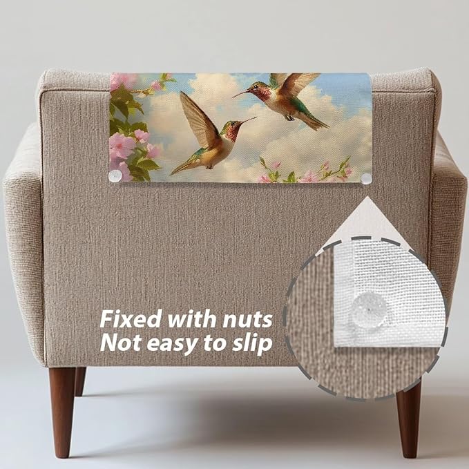 Hummingbird Headrest Cover for Recliner Non-Slip Peach Flower Furniture - Image 6