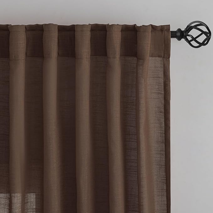 Coffee Brown Linen Back Tab Curtains 84 Inches Long 2 Panels Set - Image 7