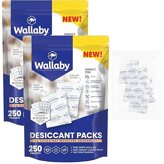 Wallaby 2 gram Food Safe Pure White Silica Gel Desiccant Dehumidifier Packs by WallabyGoods