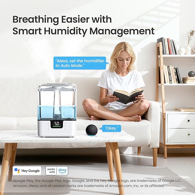 Smart Humidifiers for Bedroom Home, 6L Cool Mist Top Fill Humidifier Large Room - Image 3