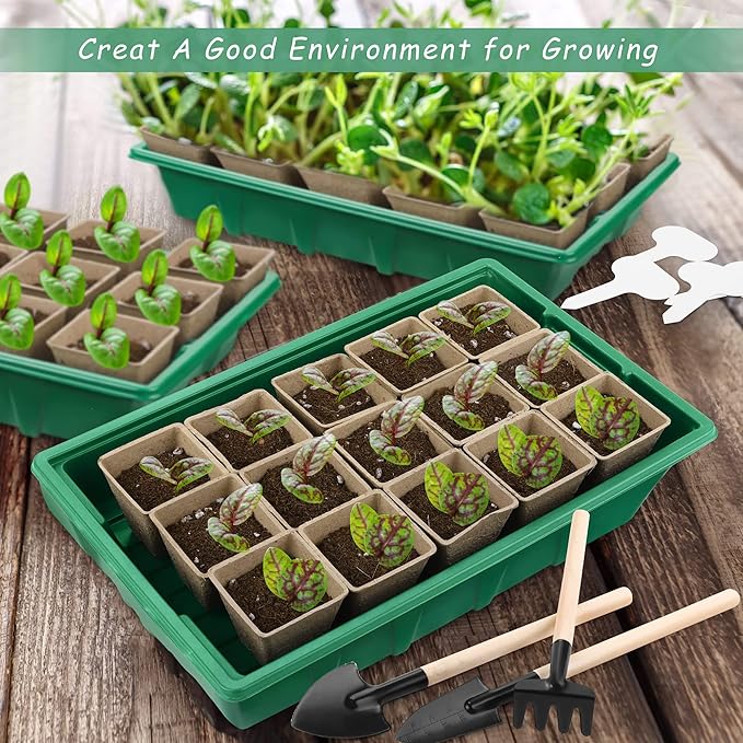 4 Pack Seed Starter Tray Kit, 120 Square Seed Peat Pots - Image 6