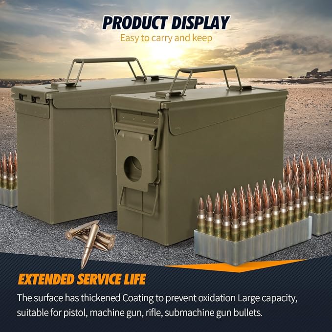 GUGULUZA Metal Ammo Can 30/50 Cal, Lockable Bullet Storage Case, Waterproof & - Image 7