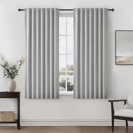 Grey Room Darkening Curtains 72 Inches Long 2 Panels Burg, Linen Heavy by QJMYDECO