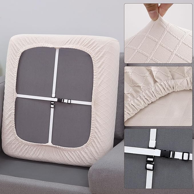 Fuloon Waterproof Seat Cushion Covers 3 PCS, Stretch Sofa Cushion Slipcovers - Image 2