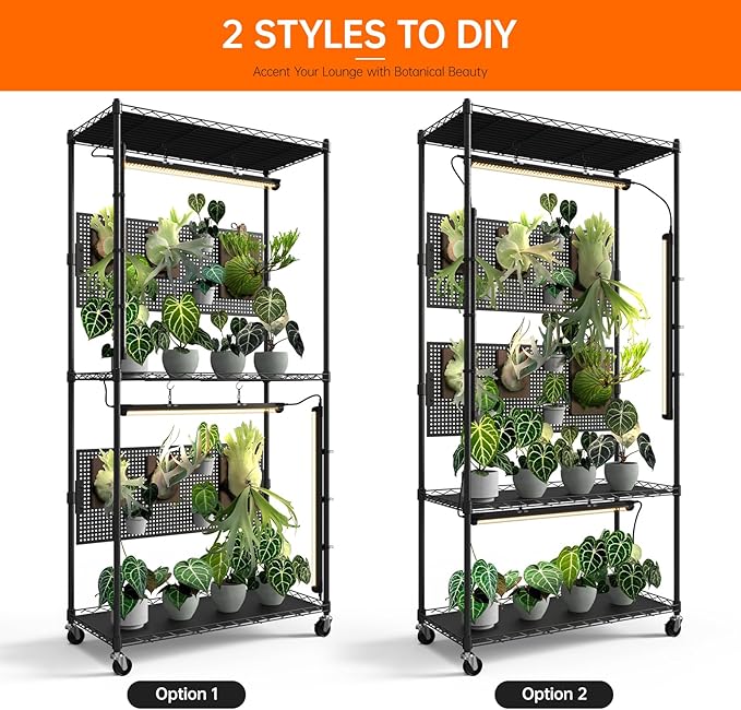 Bstrip Plant Cabinet with Pegboard, 3 Tier Plant Shelf with Grow Light - Image 2