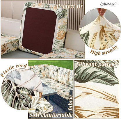 12Pcs Stretch Patio Cushion Cover, Tropical Floral and Leaf Pattern Sofa Covers - Image 3