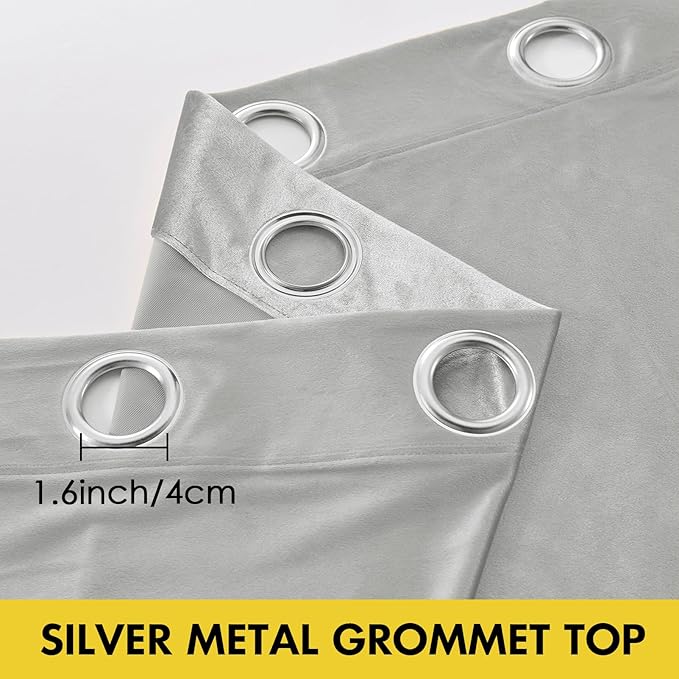 BULBUL Light Grey Velvet Curtains 72 inch Luxury Elegant Living Room Curtain - Image 3