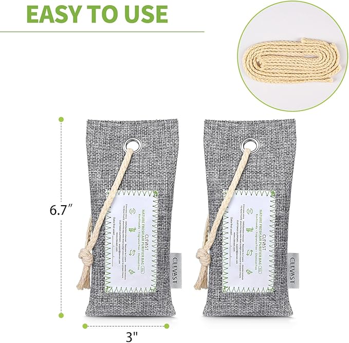 CLEVAST 6 Pack Charcoal Air Purifying Bags, Activated Bamboo Natural Fresh Odor - Image 9