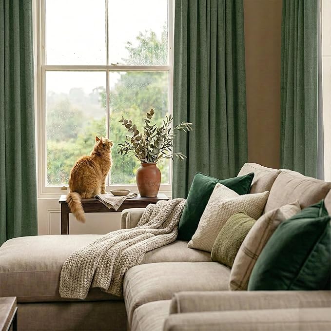 RYB HOME Olive Green 100% Blackout Linen Curtains 96 inches Long, Luxury - Image 6