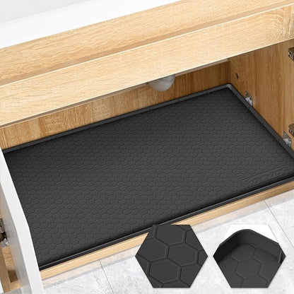 Waterproof Under Sink Mat 28" x 22", Silicone Cabinet Liner, Rubber Protector by FORWOS