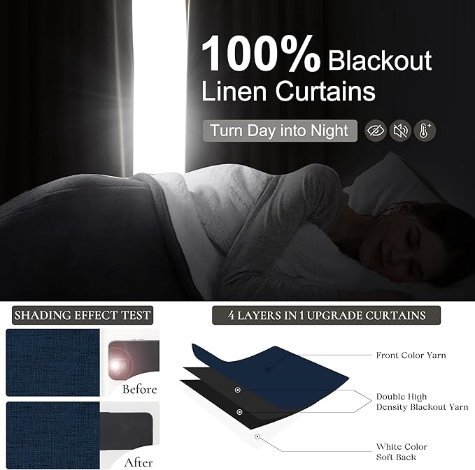 Navy Blue Blackout Curtains 102 Inch Length - Image 2