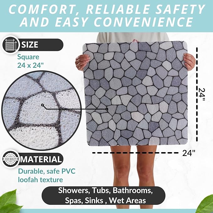 Enkosi Loofah Shower Mat Non Slip – Square Anti Slip Bath Mat - Image 3
