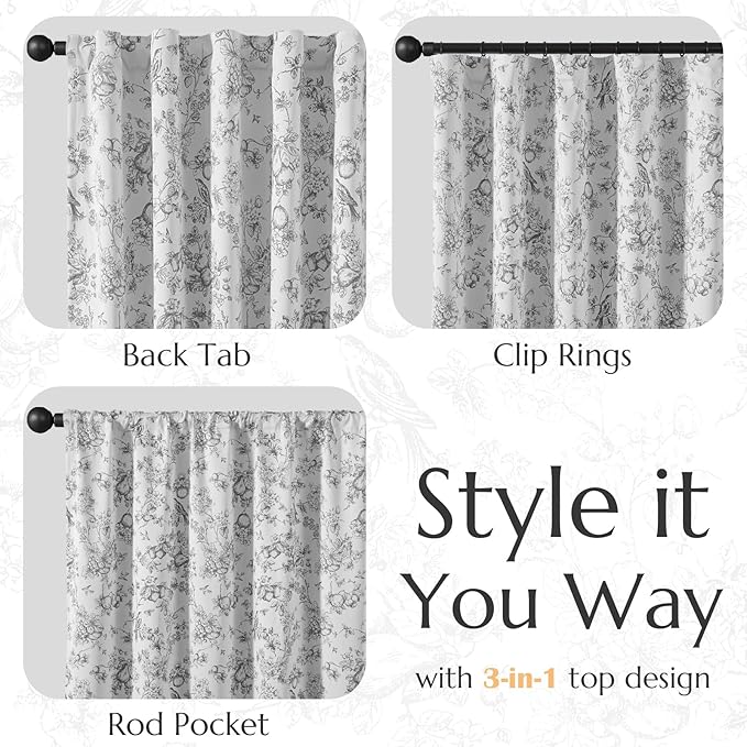 jinchan 95% Blackout Floral Curtains 84 Inches Long, Printed Flower Black - Image 6