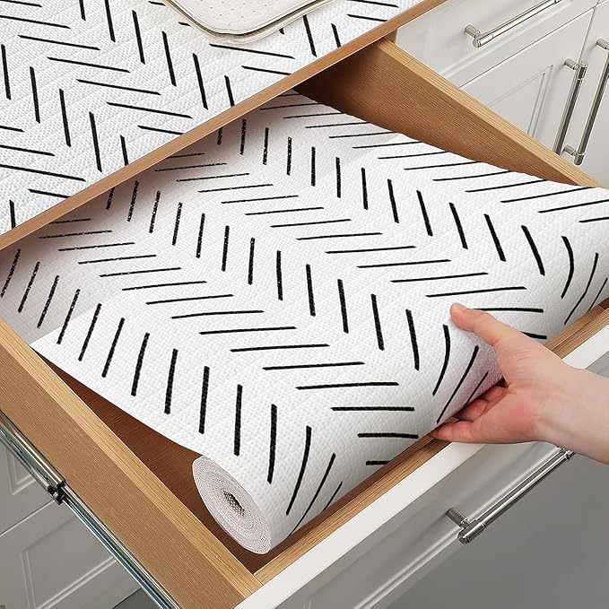 Tatyanna Shelf Liner for Kitchen Cabinets Non Adhesive Cabinet Liners Stripe by Tatyanna
