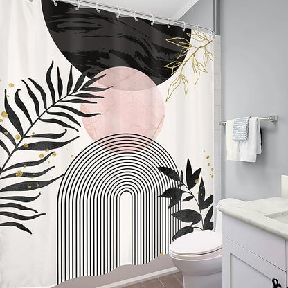 Black Pink Boho Shower Curtain Mid Century Modern Abstract Bohemian Minimalist - Image 4