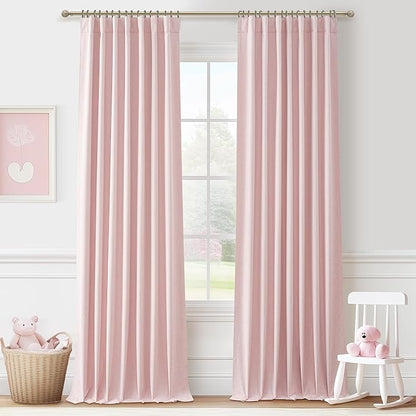Extra Long Light Baby Pink Blackout Drapes 120 Inches Long 2 Panels by QJMYDECO