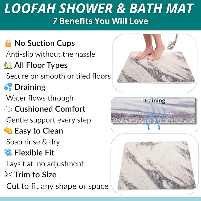 Enkosi Loofah Shower Mat Non Slip – Square Anti Slip Bath Mat - Image 4