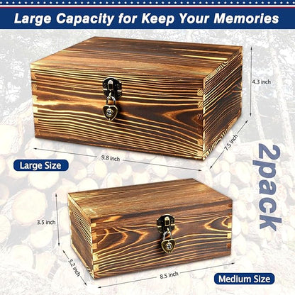 Wooden Box with Lock and Keys Hinged Lid Treasure Chest Memory Hobby - Image 5