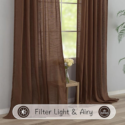 Deep Brown Linen Back Tab Curtains 102 Inches Long 2 Panels Set - Image 5
