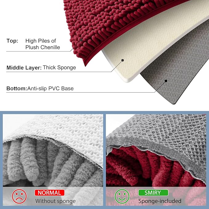 Smiry Luxury Chenille Bathroom Rugs 47x24, Extra Soft and Absorbent Shaggy Bath - Image 5