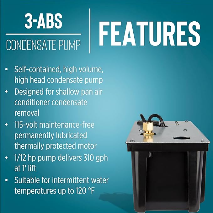 Little Giant 3-ABS 1/12 HP, 115 Volt, 310 GPH Automatic Shallow Pan Condensate - Image 3