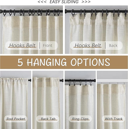 DONREN Natural Back Tab Curtains 102 Inches Long 2 Panels - Image 3