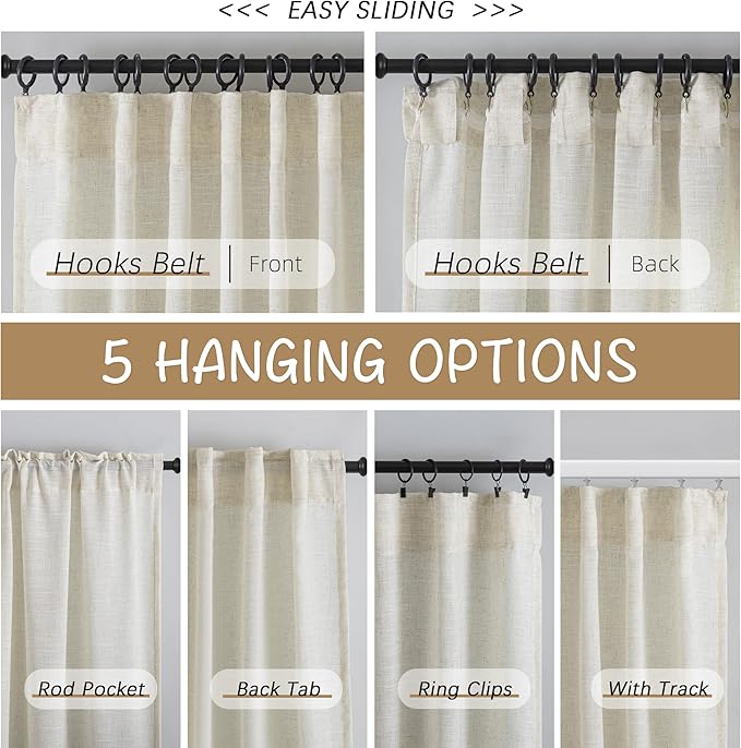 DONREN Natural Back Tab Curtains 105 Inches Long 2 Panels - Image 3
