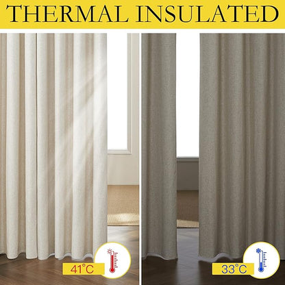 NICETOWN Natural Bedroom Full Blackout Linen Curtain Panels Set of 2, Thick - Image 5