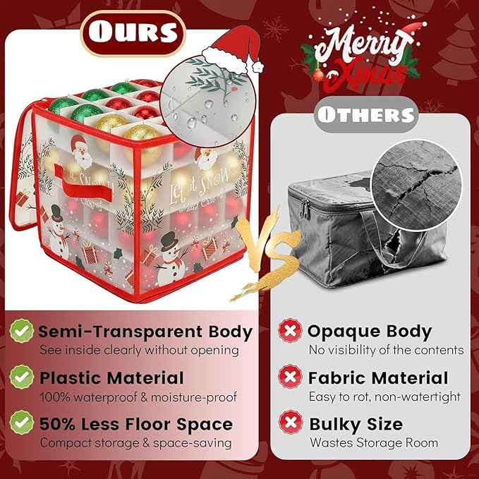 Ornament Boxes - Large Capacity Holiday Organizer, Removable Dividers, Portable - Image 5