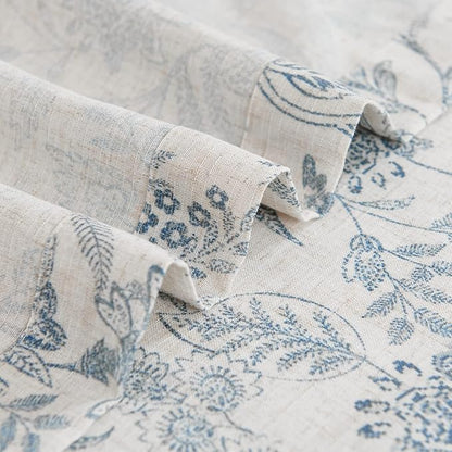 Vangao Blue Floral Linen Curtains - Image 7