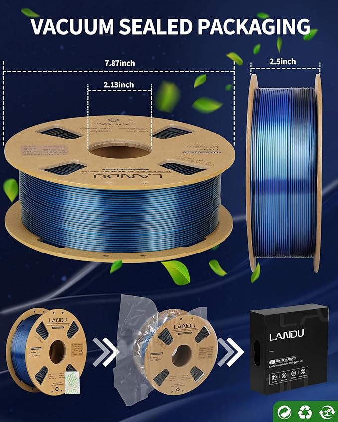 LANDU Silk Dual Color PLA Filament 1.75mm 1KG, 3D Printer Filament Dimensional - Image 6