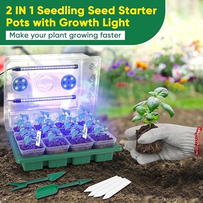 BlumWay Seed Starter Tray with Grow Light, 24 Pack 2.9 inch Reuseable Clear - Image 6