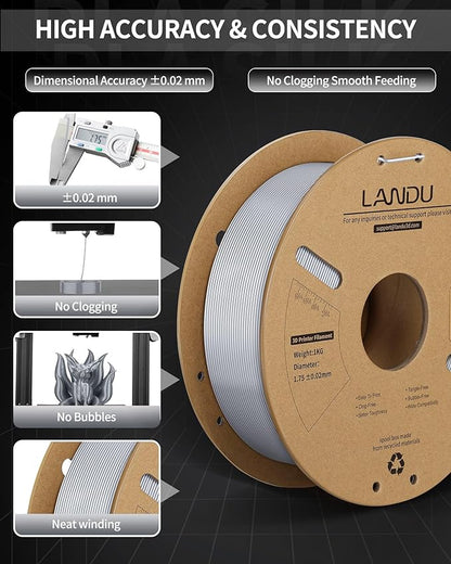 LANDU Silk PLA Filament 1.75mm Silver 1KG, 3D Printer Filament Dimensional - Image 3
