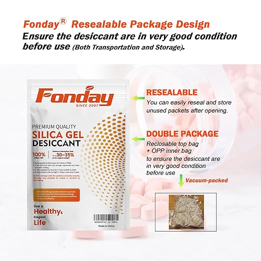 10g x 30 packs Fonday Rechargeable Silica Gel Desiccant Packets Fast Reactivate - Image 7