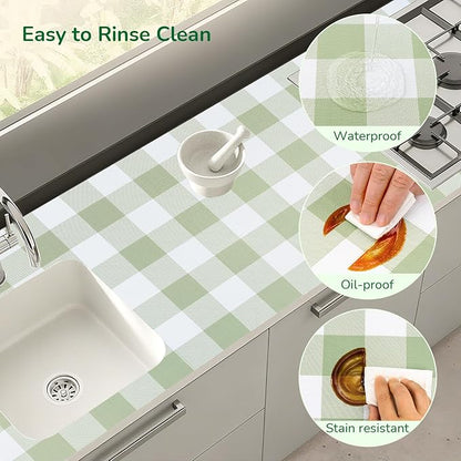 Practical Gingham Green Shelf Liner, Non-Adhesive Drawer Liner Non-Slip Cabinet - Image 6