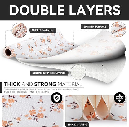 RAY STAR Shelf Liner, Non Adhesive Pink Orange Floral Printed Kitchen Cabinet - Image 7