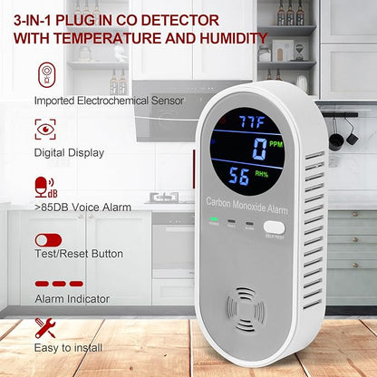 2 Packs Carbon Monoxide Detectors, Plug in Carbon Monoxide Alarm, 3-in-1 - Image 4