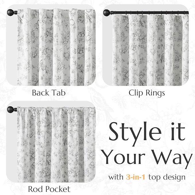 jinchan 95% Blackout Floral Curtains 96 Inches Long, Printed Flower Grey - Image 6
