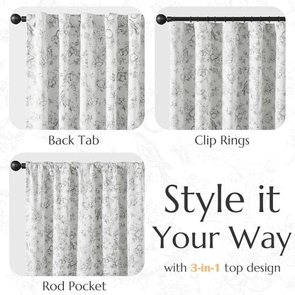 jinchan 95% Blackout Floral Curtains 96 Inches Long, Printed Flower Grey - Image 6