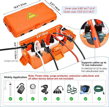 Hrensaw Medium Outdoor Electrical Box, Weatherproof Connection Box w/6 Cable - Image 2
