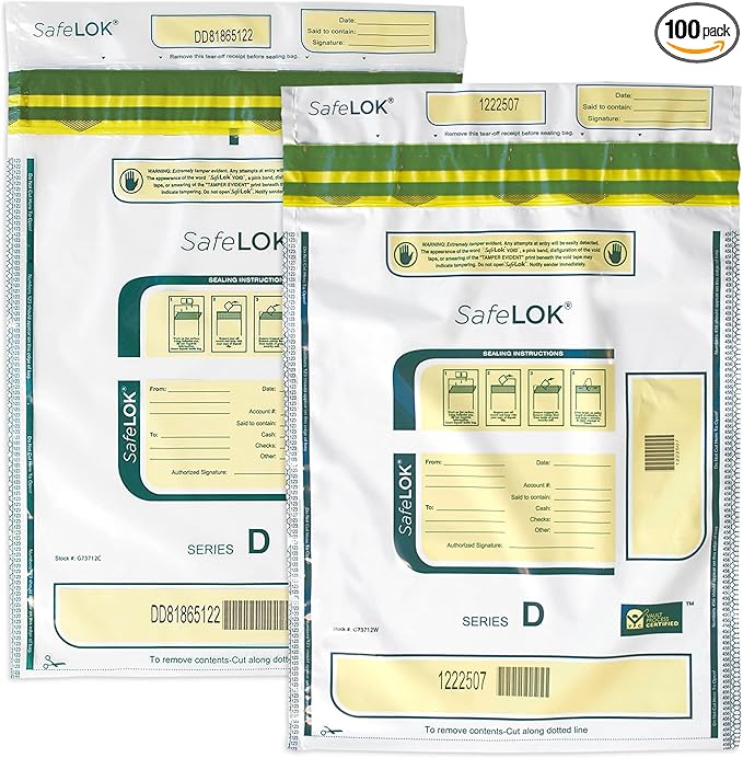 ControlTek SafeLok 12" x 16", 50 Bags, Tamper-Evident Deposit Bags by ControlTek