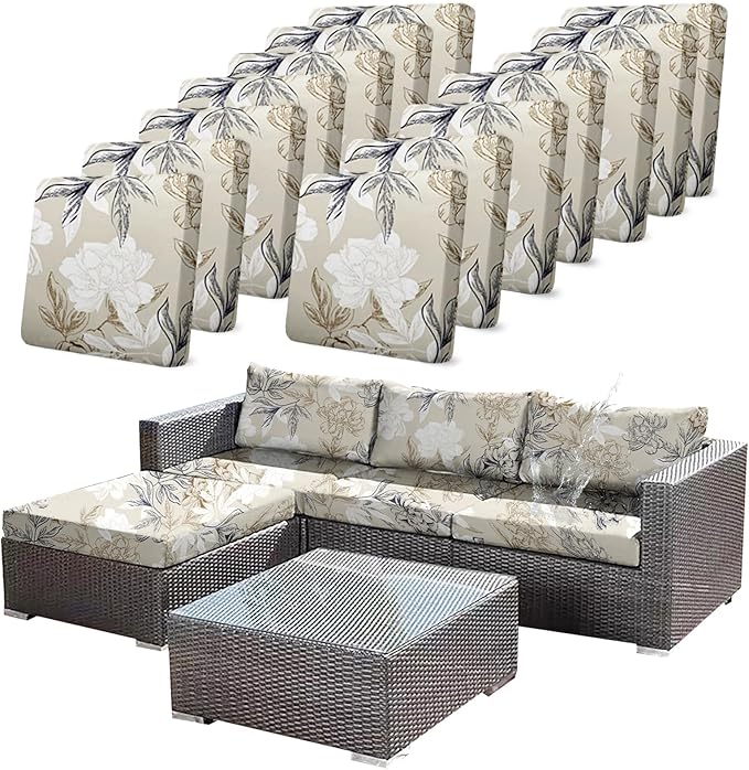 14Pcs Outdoor Stretch Cushion Covers, Waterproof Outdoor Chair Floral Cushion by CALBODE