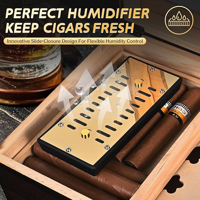 Electroplated Gold Cigar Humidor Humidifier, Slide-Closure Design, Maintains - Image 7