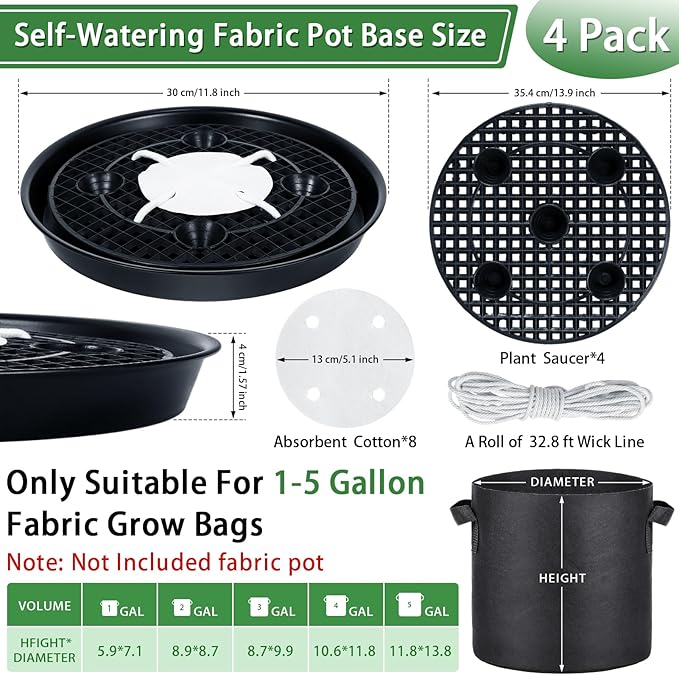 4 Pack 14'' Self-Watering Fabric Pot Base - Image 2