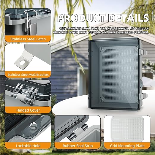 Joinfworld Electrical Box Weatherproof Plastic Junction Box 15.7x11.8x7.1 - Image 4