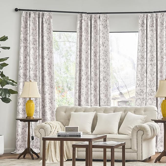 jinchan Pinch Pleated 95% Blackout Floral Curtains, Taupe 84 Inch, Room - Image 6