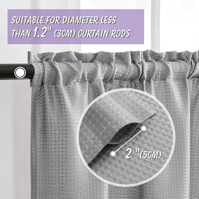 Home Queen Waffle Bathroom Window Curtain Valance, Short Straight Kitchen - Image 2