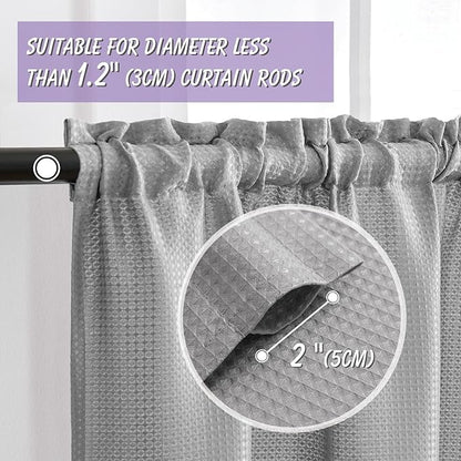Home Queen Grey Waffle Bathroom Window Curtains, Short Water Repellent Rod - Image 2